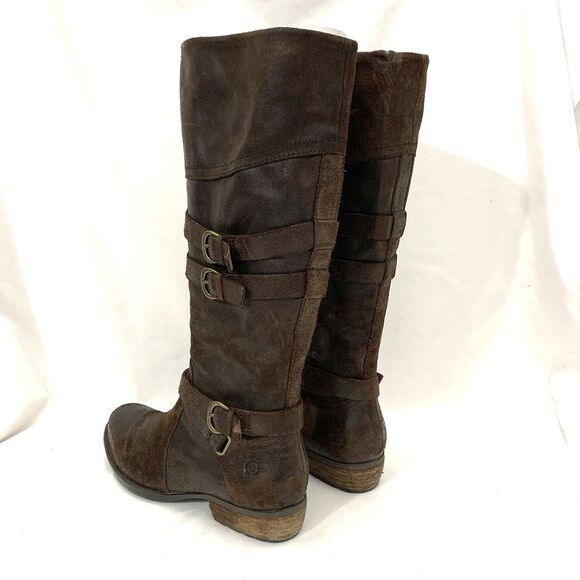 Born Women 8 M Boots Suede Knee High - Low Heel Riding Boots Dark Brown D70723 - Picture 9 of 16